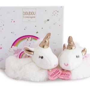 0 - 6 mo Doudou et Compagnie Unicorn Plush Rattle Baby Slippers